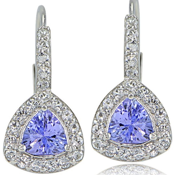 Natural Tanzanite and Topaz Halo Earrings - Picture 2 of 4